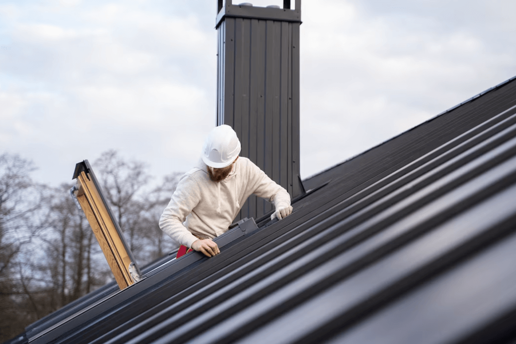 Roofing nailer in action fastening shingles