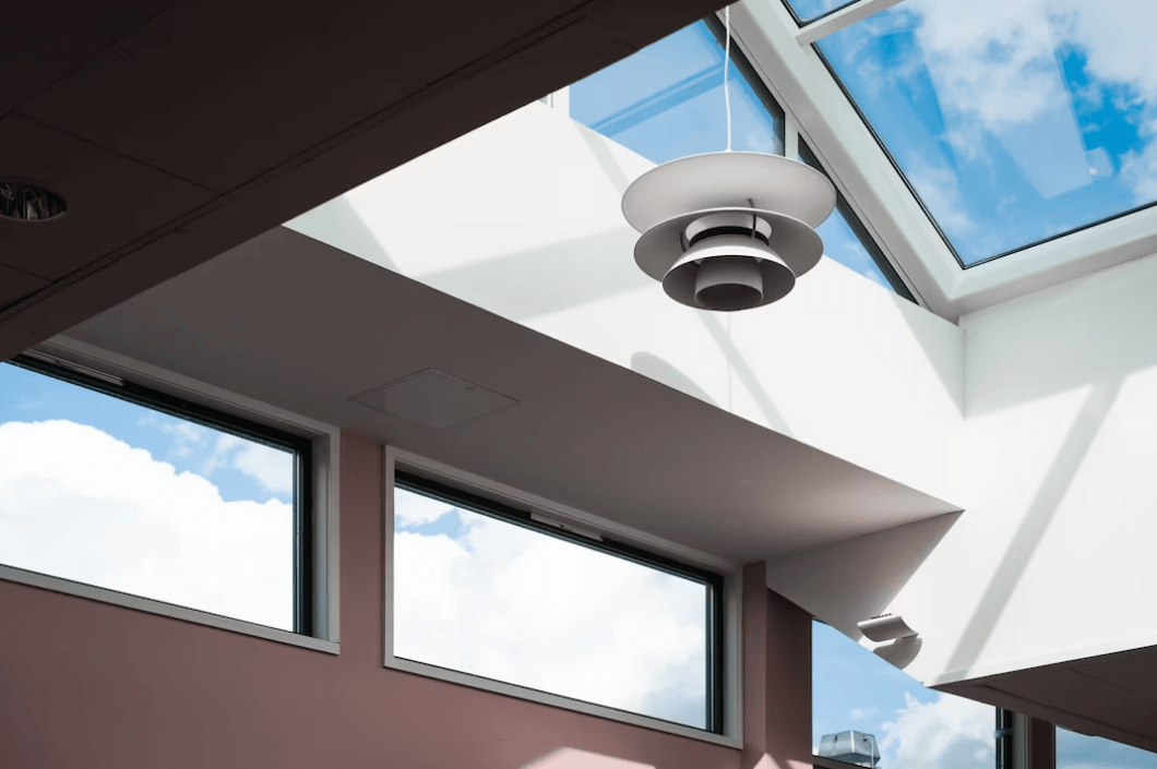 Roof skylights letting sunlight into a room